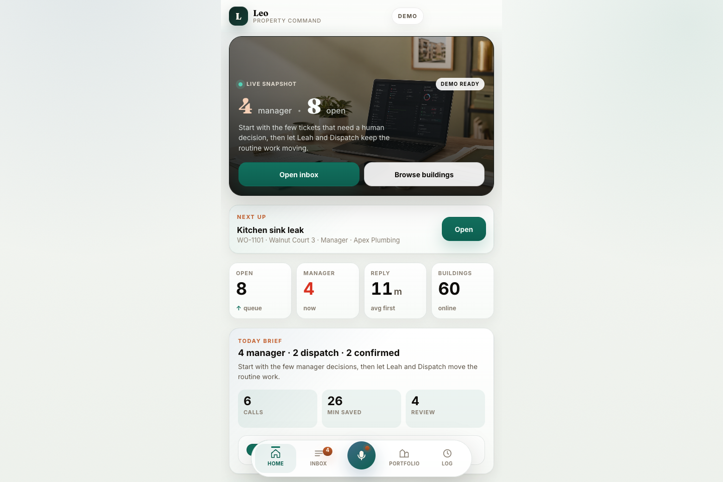 Keyline property operations demo screen